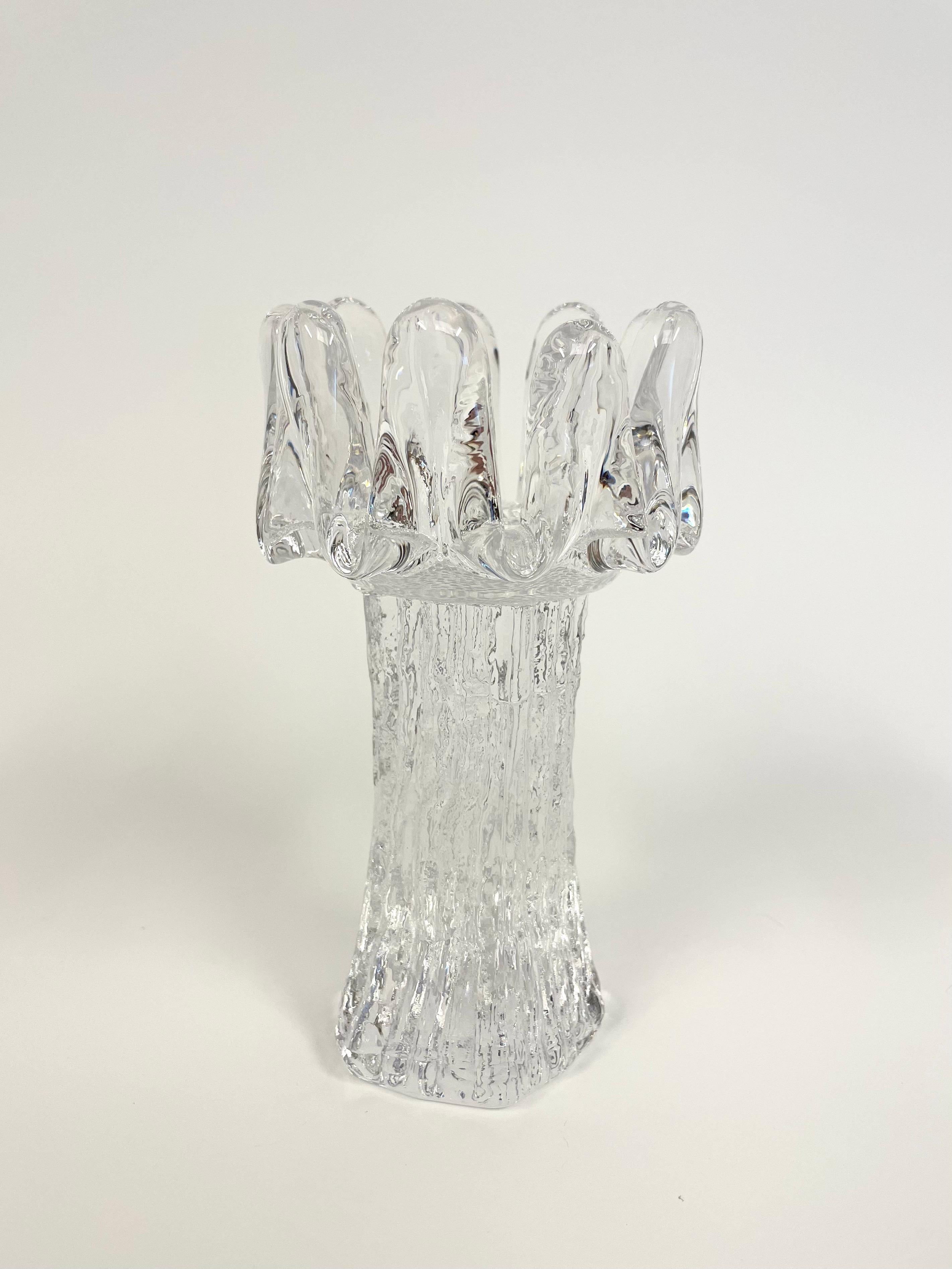 Scandinavian Modern Swedish Sunflower Crystal Candlesticks Set by Göran Wärff for Kosta Boda For Sale