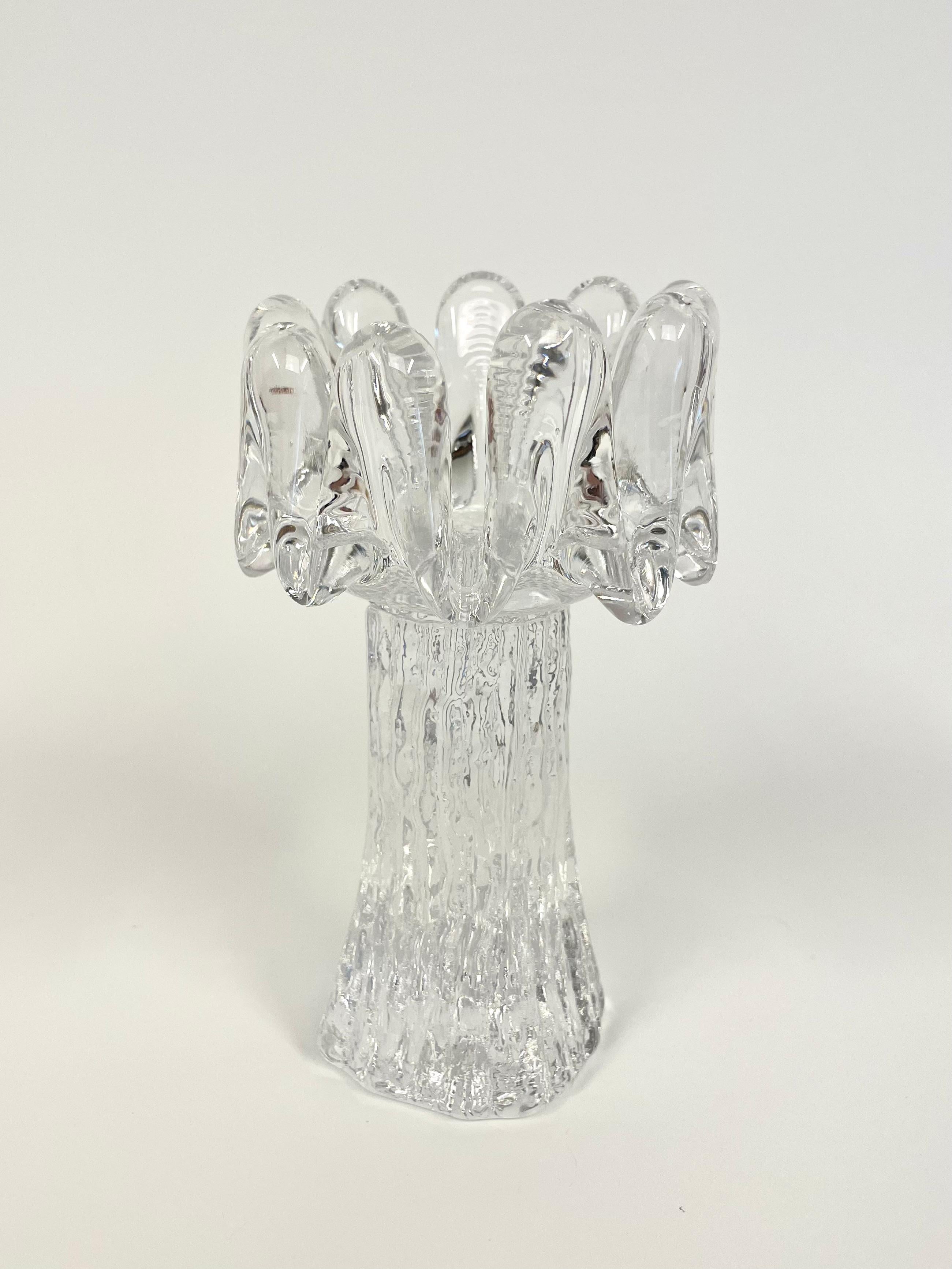 Hand-Crafted Swedish Sunflower Crystal Candlesticks Set by Göran Wärff for Kosta Boda For Sale