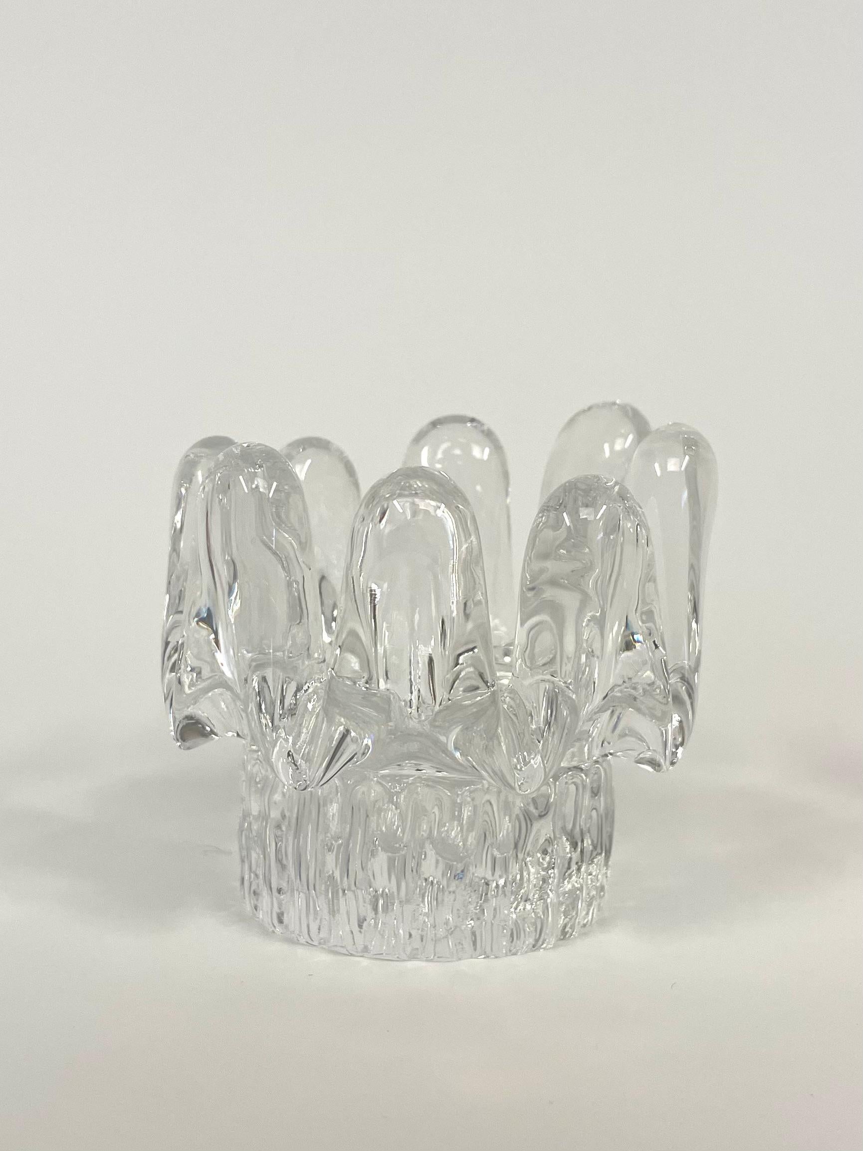 Swedish Sunflower Crystal Candlesticks Set by Göran Wärff for Kosta Boda For Sale 1