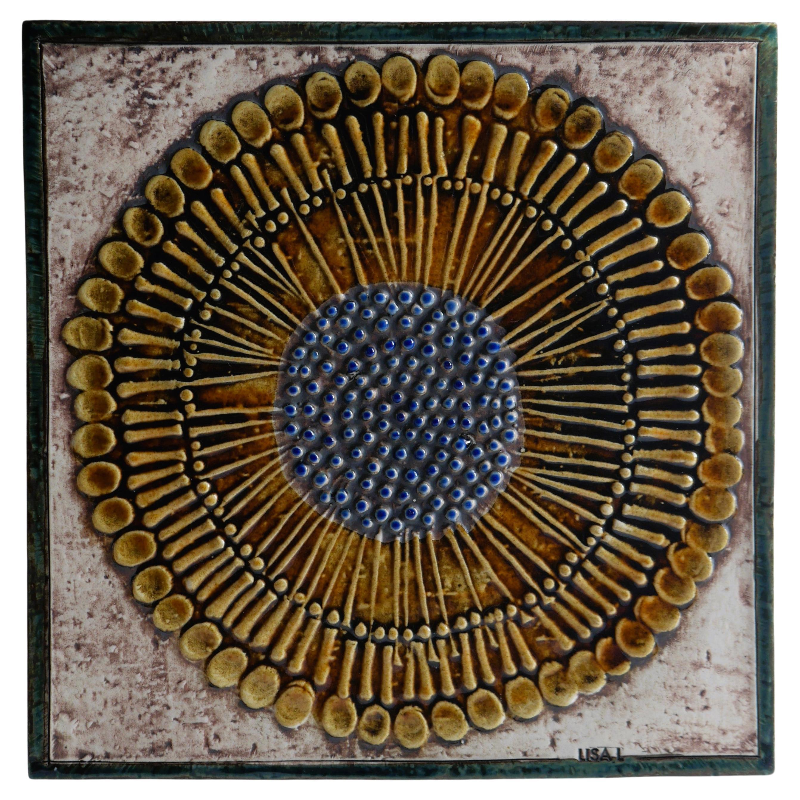 Swedish Sunflower Wall Plate in Ceramic by Lisa Larson for Gustavsberg