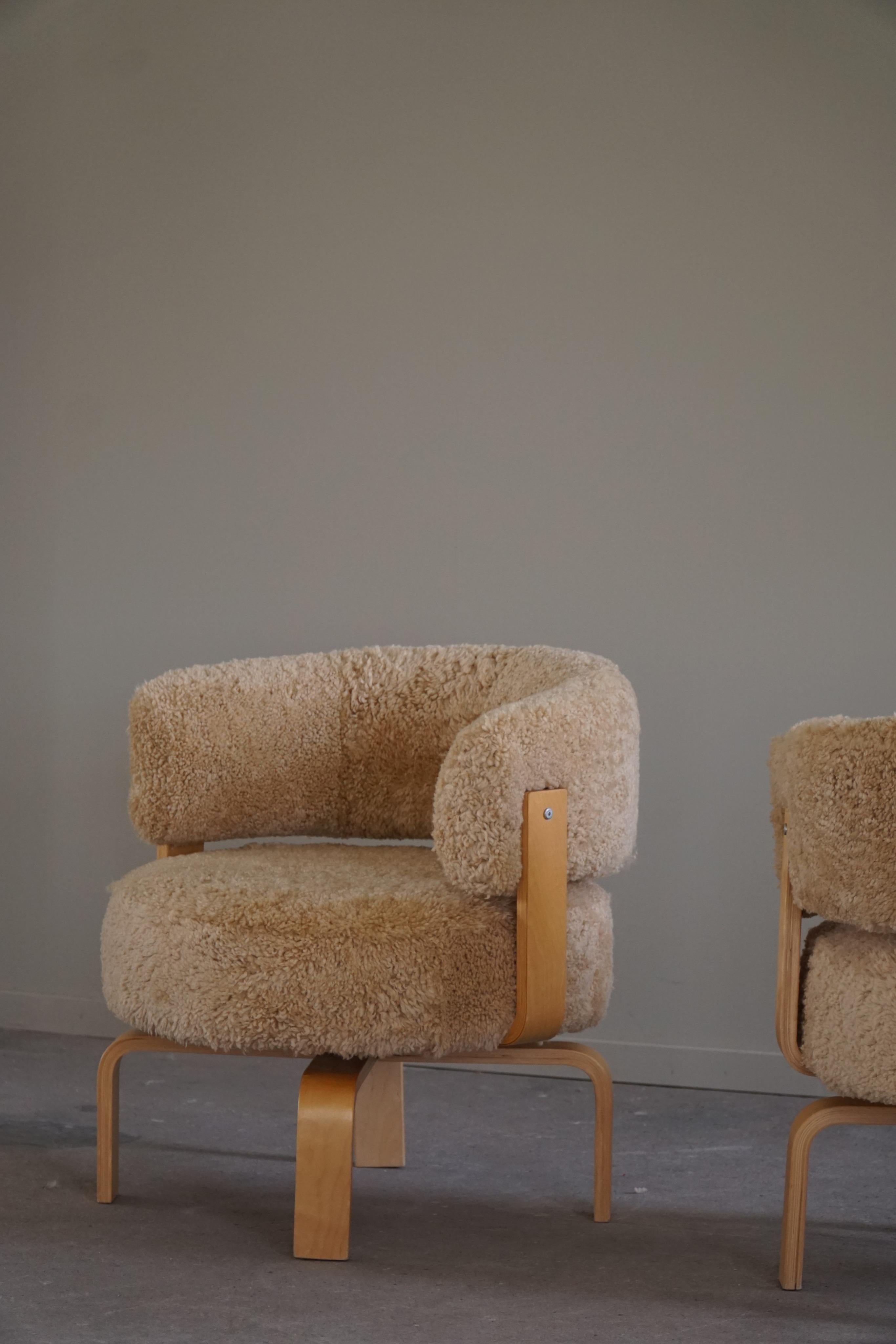 Swedish Swivel Armchair in Beech & Lambswool by Carina Bengs, Model 
