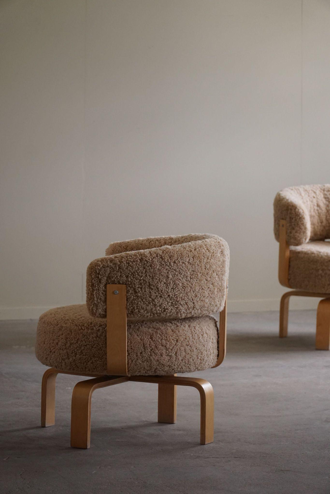 Swedish Swivel Armchair in Beech & Lambswool by Carina Bengs, Model 