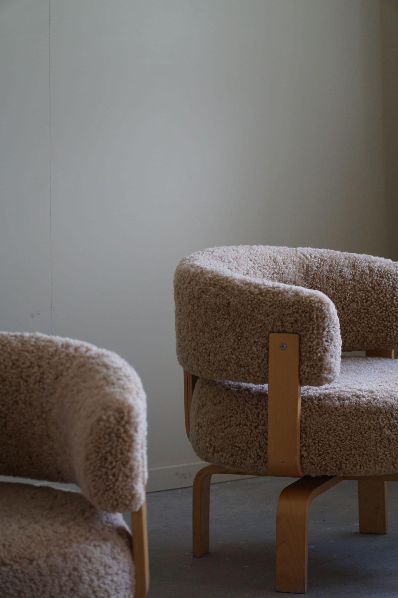 Swedish Swivel Armchair in Beech & Lambswool by Carina Bengs, Model 