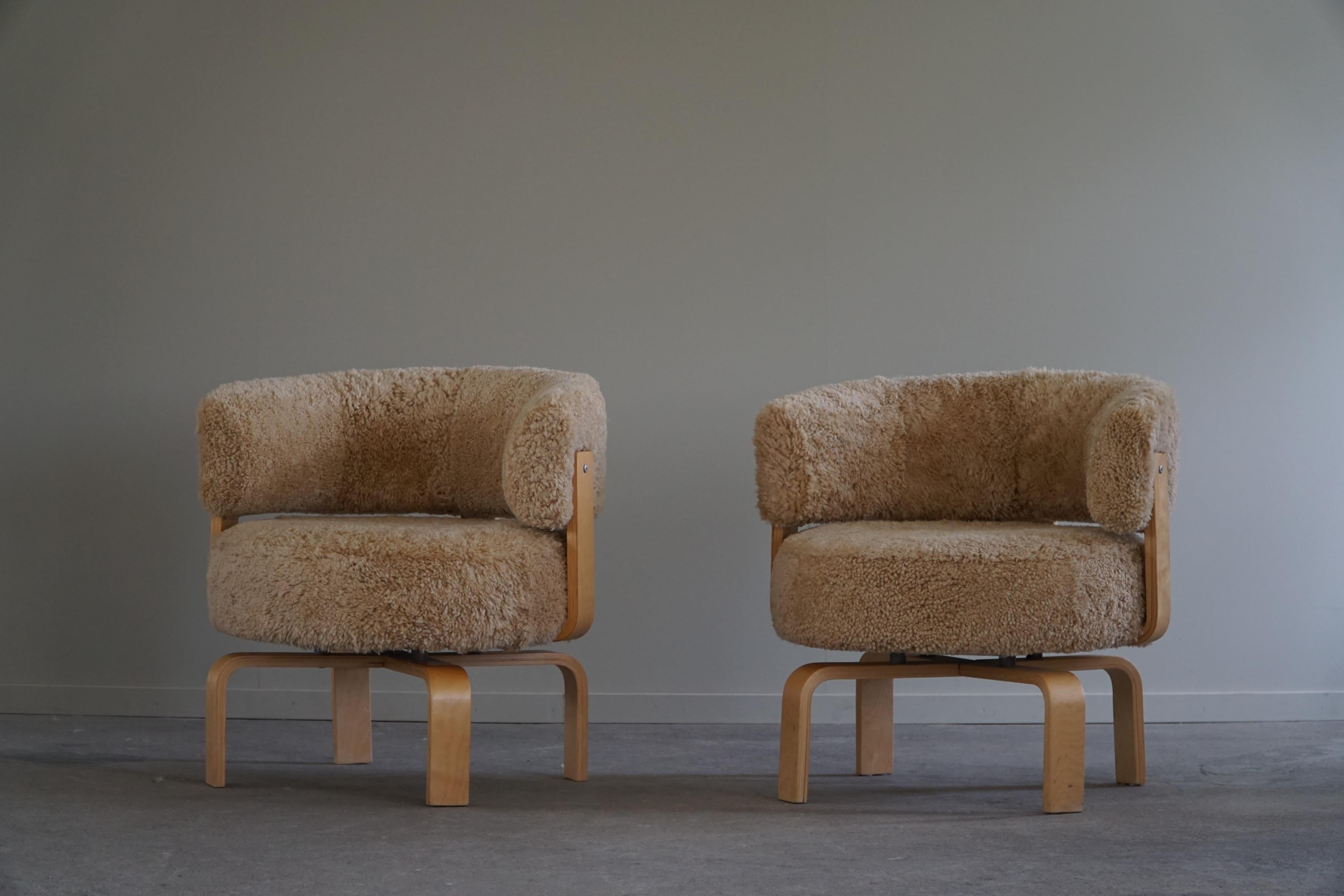 Swedish Swivel Armchair in Beech & Lambswool by Carina Bengs, Model 