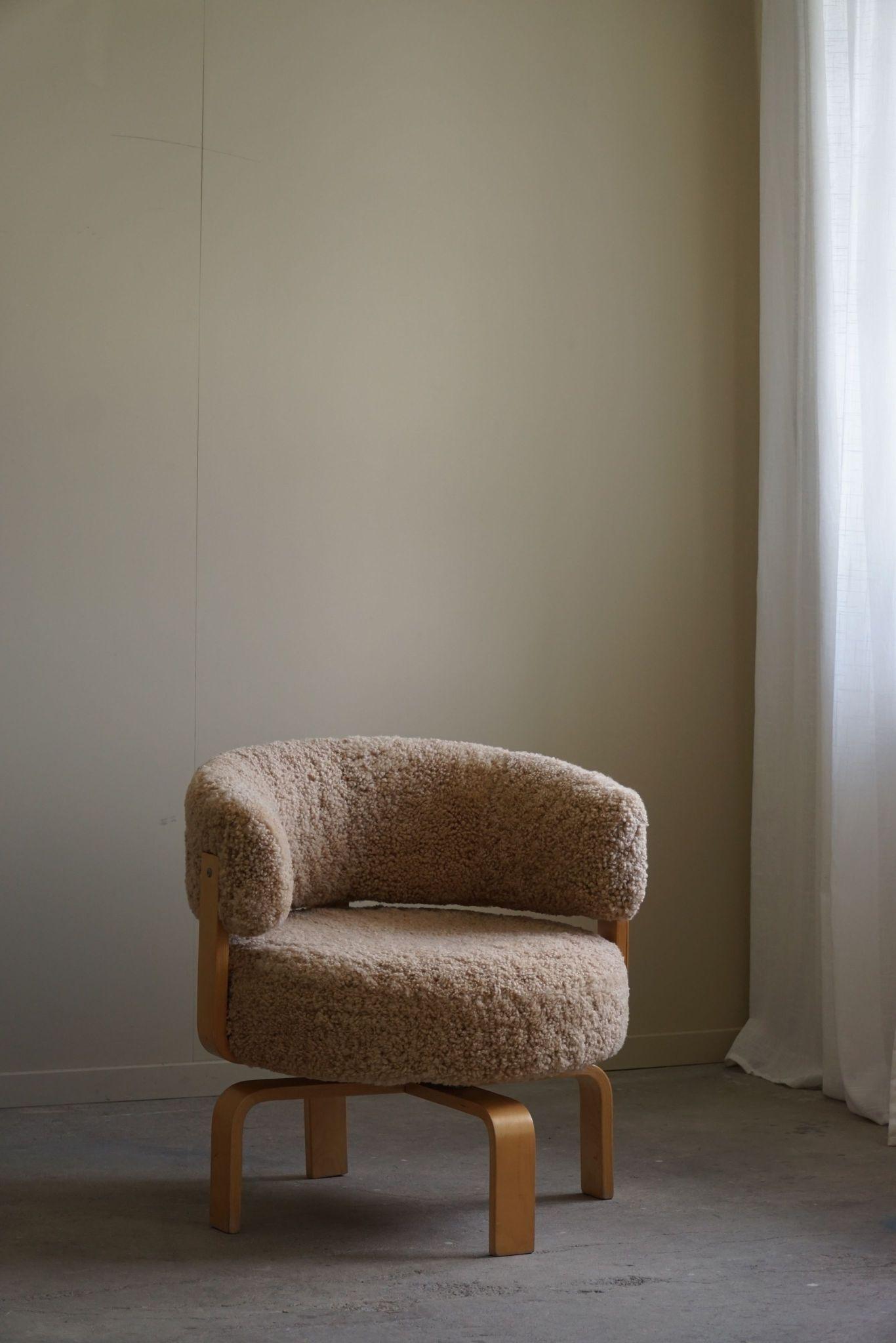 Swedish Swivel Armchair in Beech & Lambswool by Carina Bengs, Model 