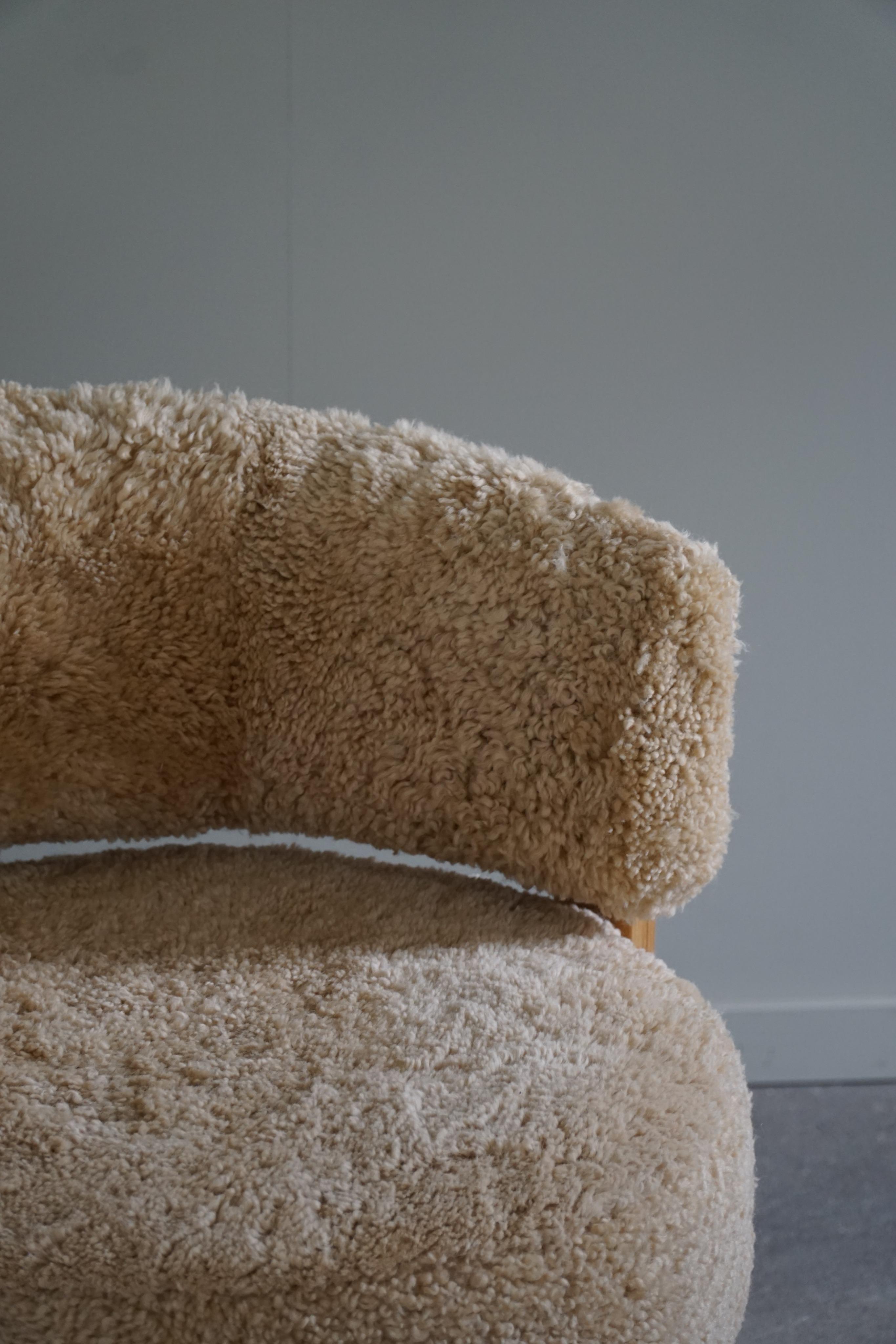 Swedish Swivel Armchair in Beech & Lambswool by Carina Bengs, Model 