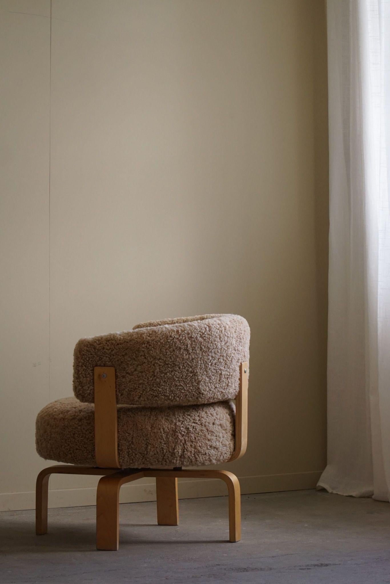 Swedish Swivel Armchair in Beech & Lambswool by Carina Bengs, Model 
