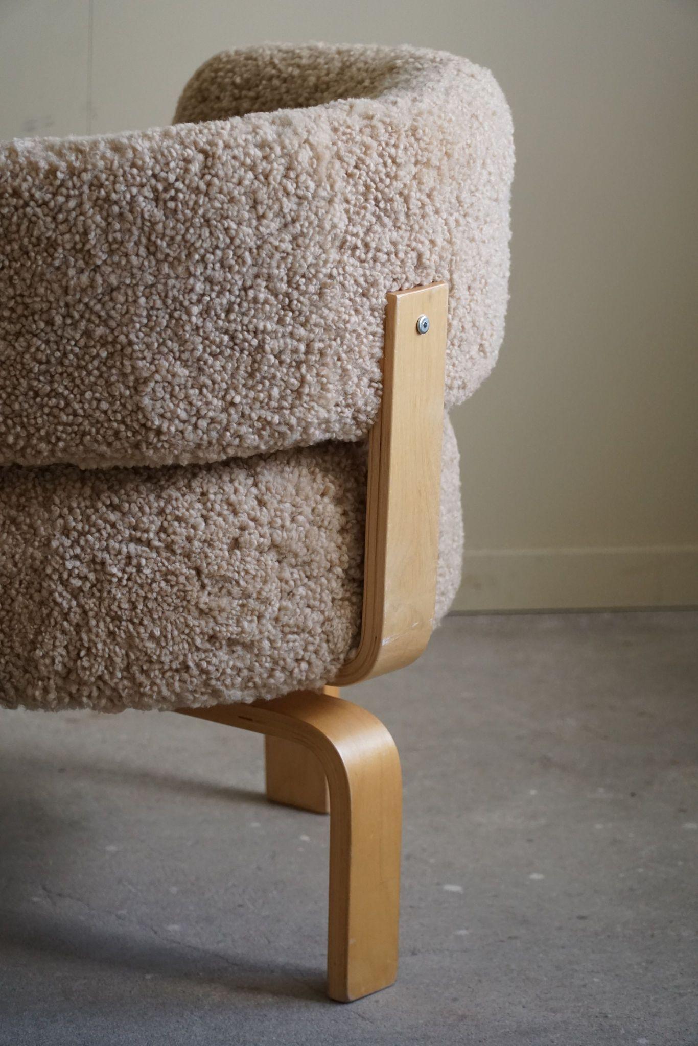 Swedish Swivel Armchair in Beech & Lambswool by Carina Bengs, Model 