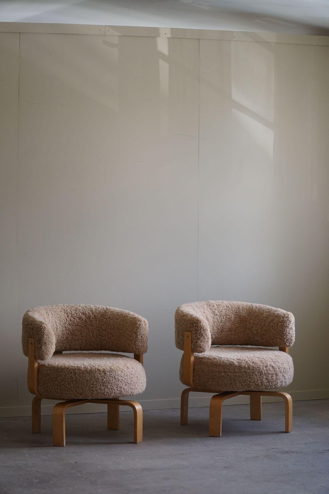 Swedish Swivel Armchair in Beech & Lambswool by Carina Bengs, Model 