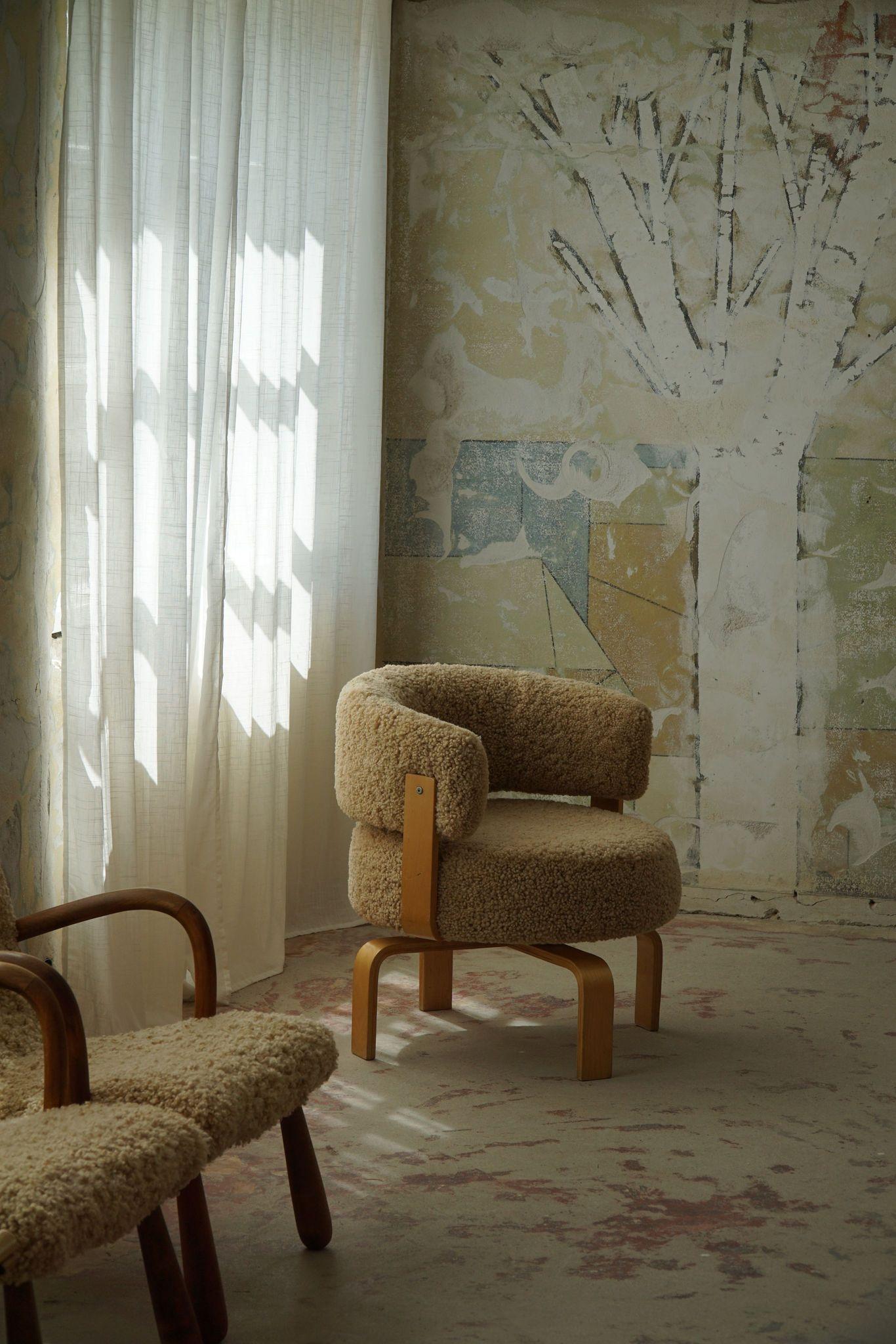 Contemporary Swedish Swivel Armchair in Beech & Lambswool by Carina Bengs, Model 