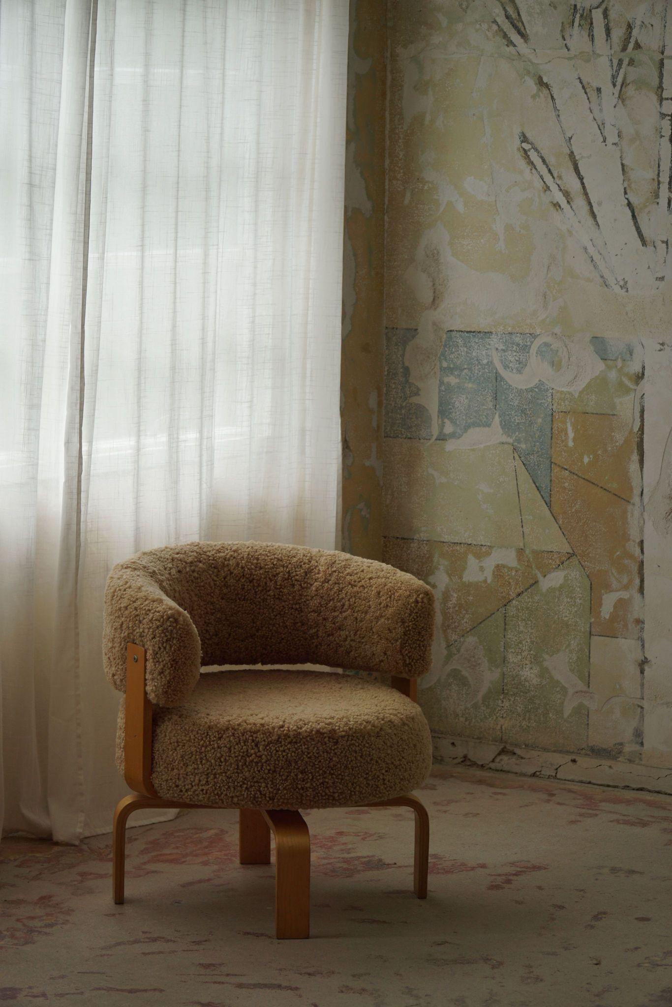Swedish Swivel Armchair in Beech & Lambswool by Carina Bengs, Model 