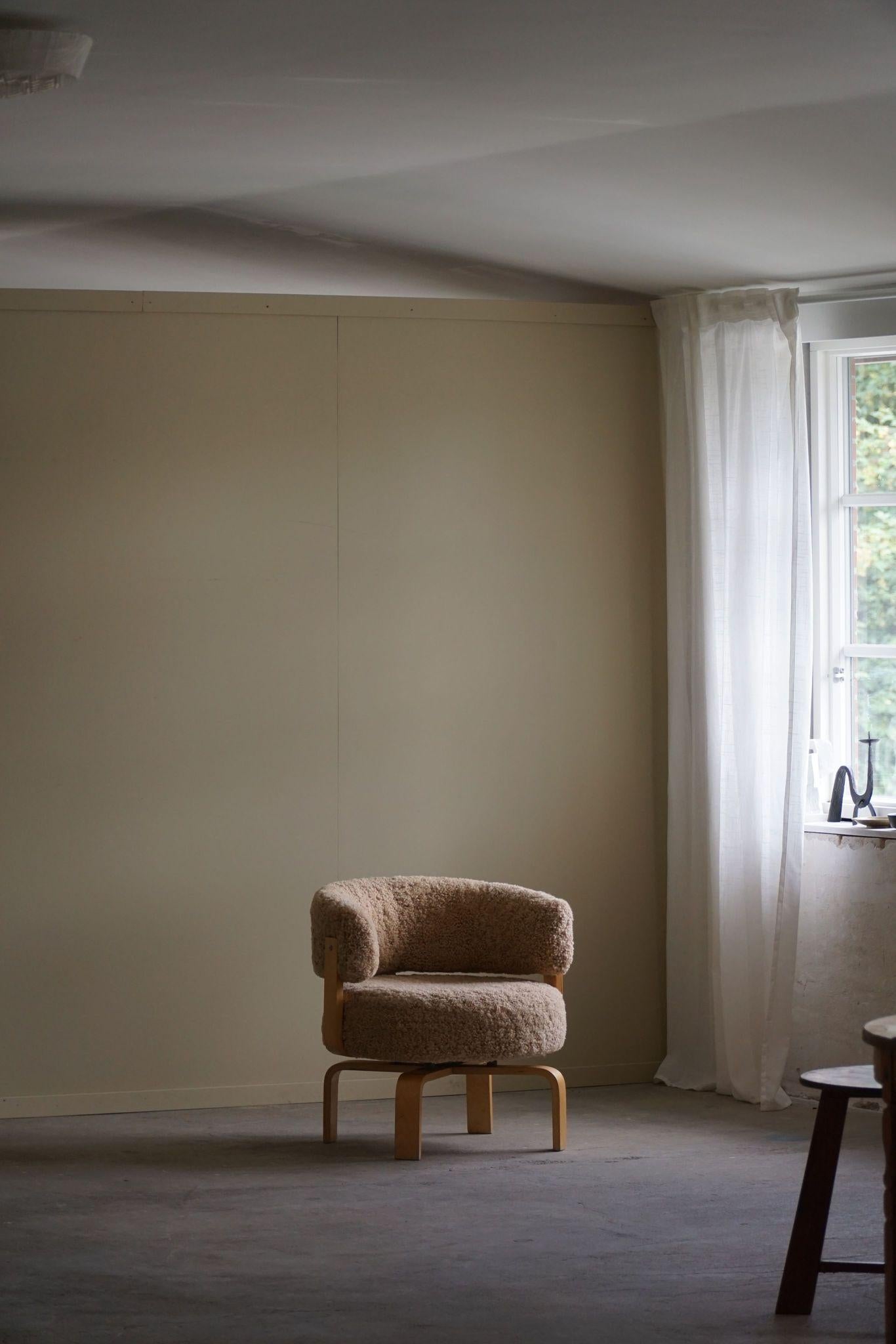 Swedish Swivel Armchair in Beech & Lambswool by Carina Bengs, Model 