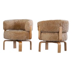 Swedish Swivel Armchair in Beech & Lambswool by Carina Bengs, Model "Fridene"