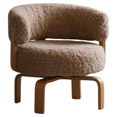 Swedish Swivel Armchair in Beech & Lambswool by Carina Bengs, Model "Fridene"