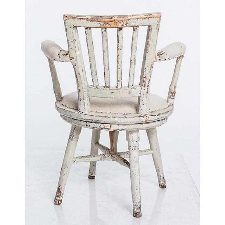 Gustavian Early Antique Swedish Country Swivel Chair with Historic White Paint