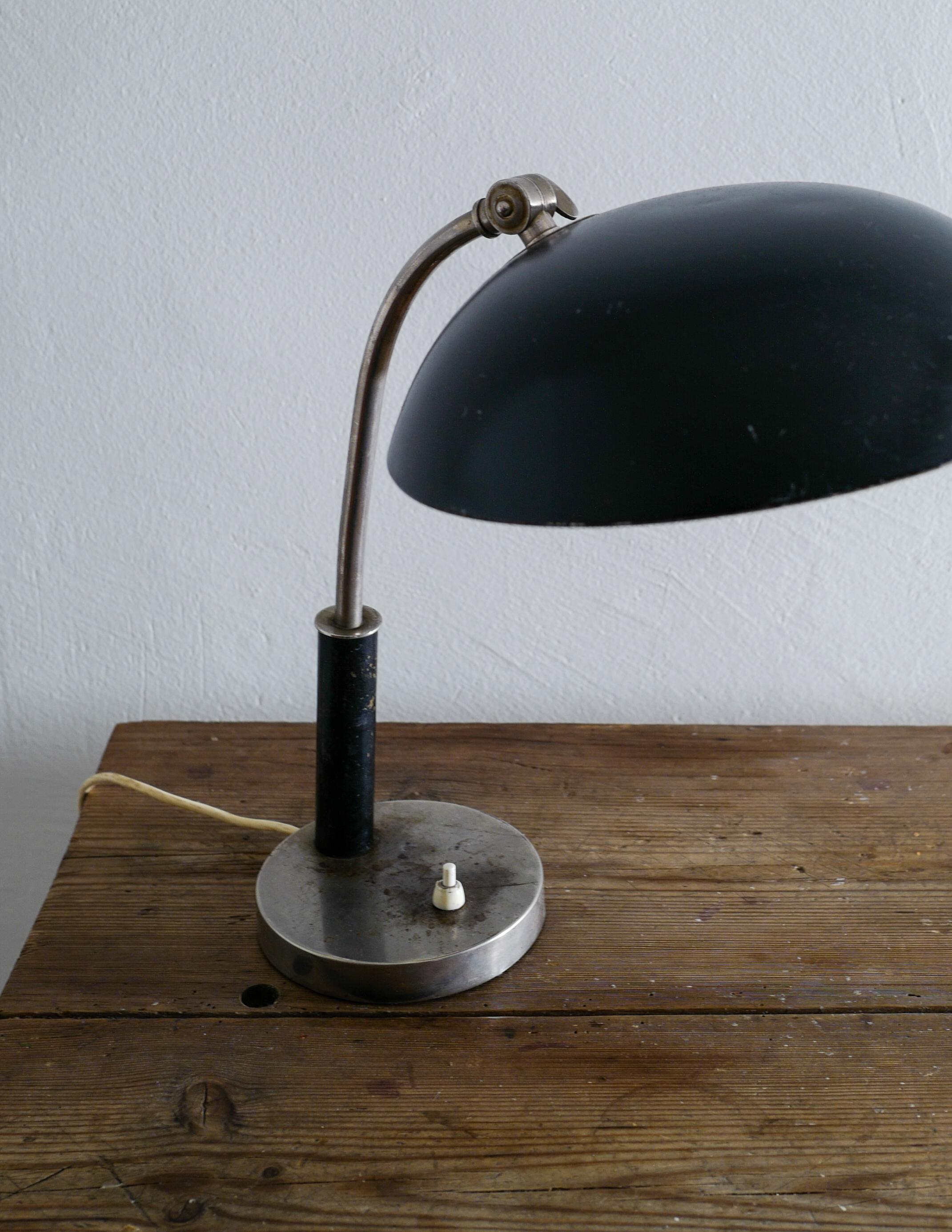 Scandinavian Modern Swedish Table Lamp Art Deco Style in Metal, 1940s