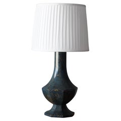 Swedish Table Lamp, Blue Hand-Painted Painted Ceramic, Sweden, 1930s