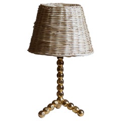 Swedish, Table Lamp, Brass, Rattan, Sweden, 1960s