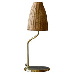 Swedish, Table Lamp, Brass, Rattan, Sweden, 1970s
