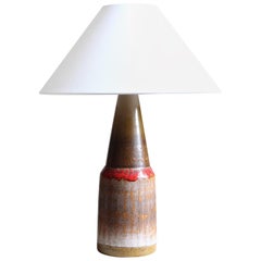 Swedish, Table Lamp, Glazed Stoneware, Fabric, Sweden, circa 1950s