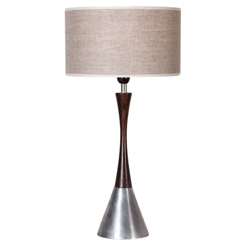Swedish table lamp in Aluminum, Rosewood and Bakelite by Bergboms 1960. For Sale