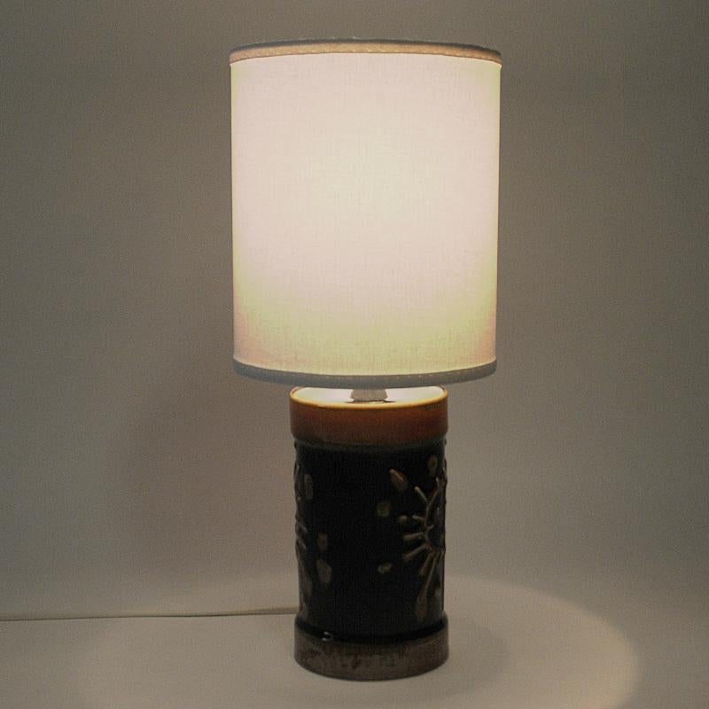 Scandinavian Modern Swedish Table Lamp of Brown Glazed Ceramics by Carl Harry Stålhane, 1960s