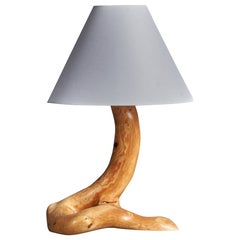 Swedish, Table Lamp, Pine, Rattan, Sweden, 1970s