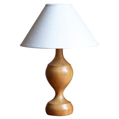 Swedish, Table Lamp, Solid birch, Fabric, Sweden, 1970s