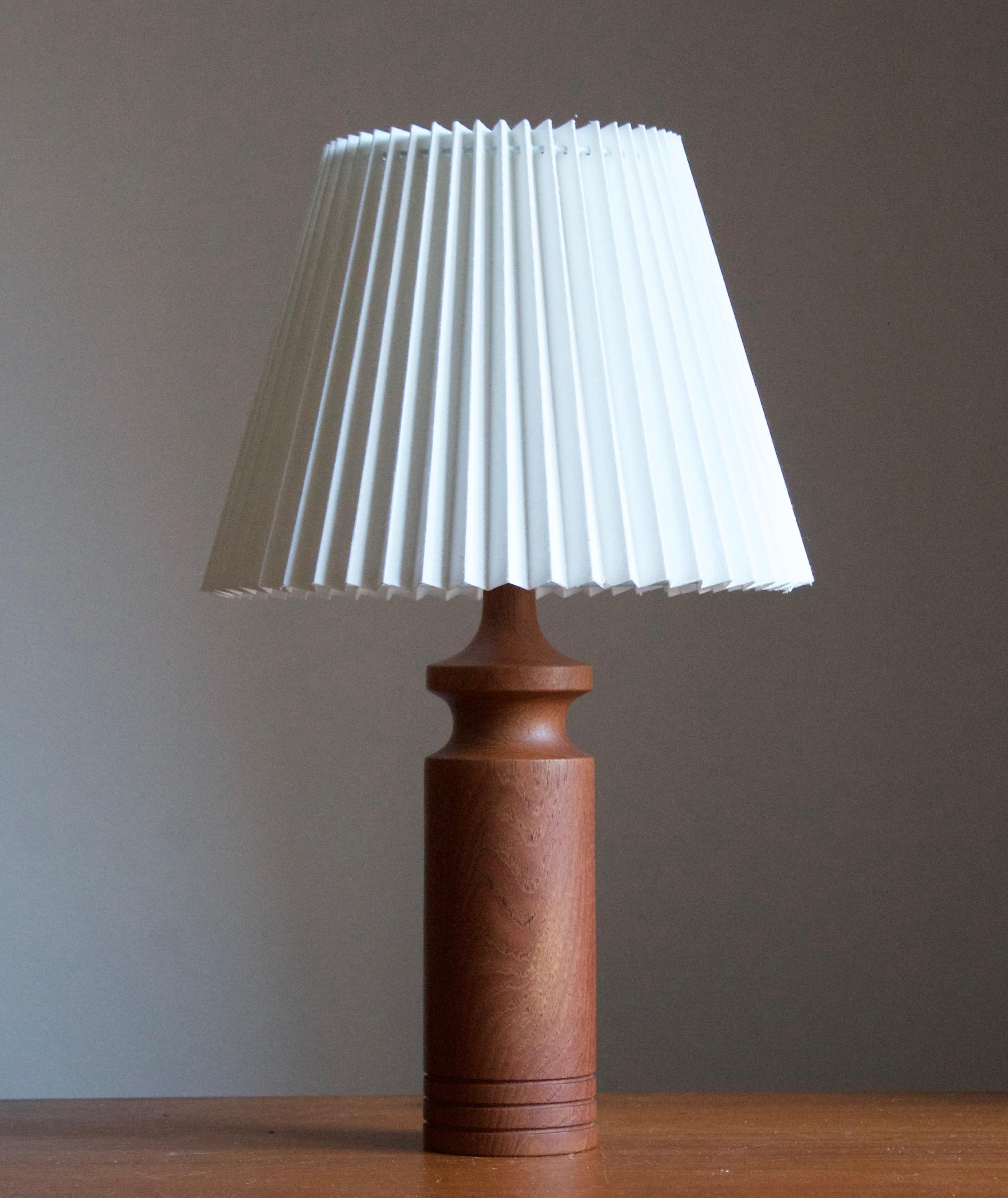 A finely turned solid teak table lamp. Produced in Sweden, 1960s. 

Stated dimensions exclude lampshades, height includes socket. Sold without lampshades.

Other designers of the period include Hans Agne Jacobsen, Josef Frank, Palshus, Kaare