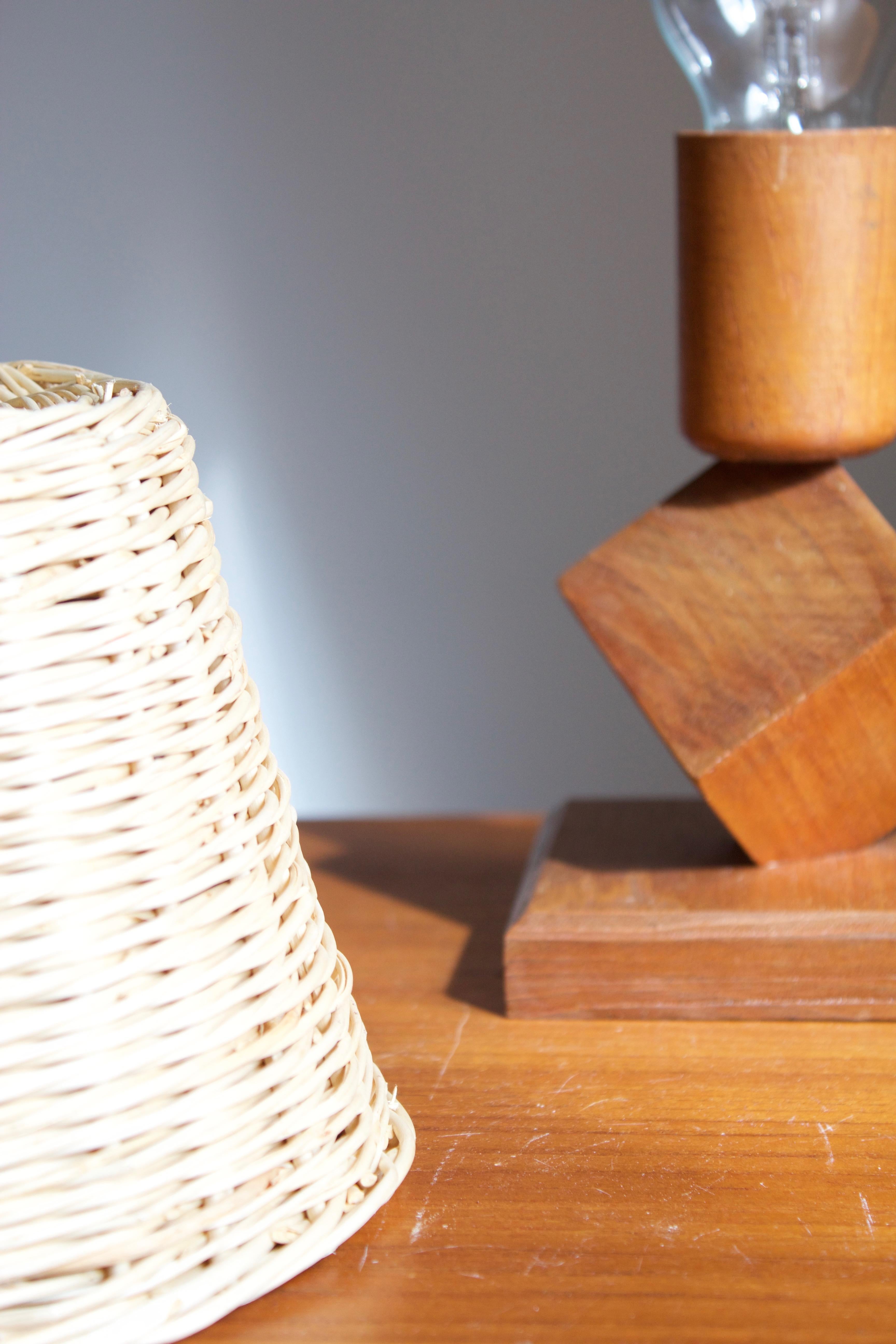 Swedish, Table Lamp, Teak, Rattan, Sweden, 1960s In Good Condition In High Point, NC