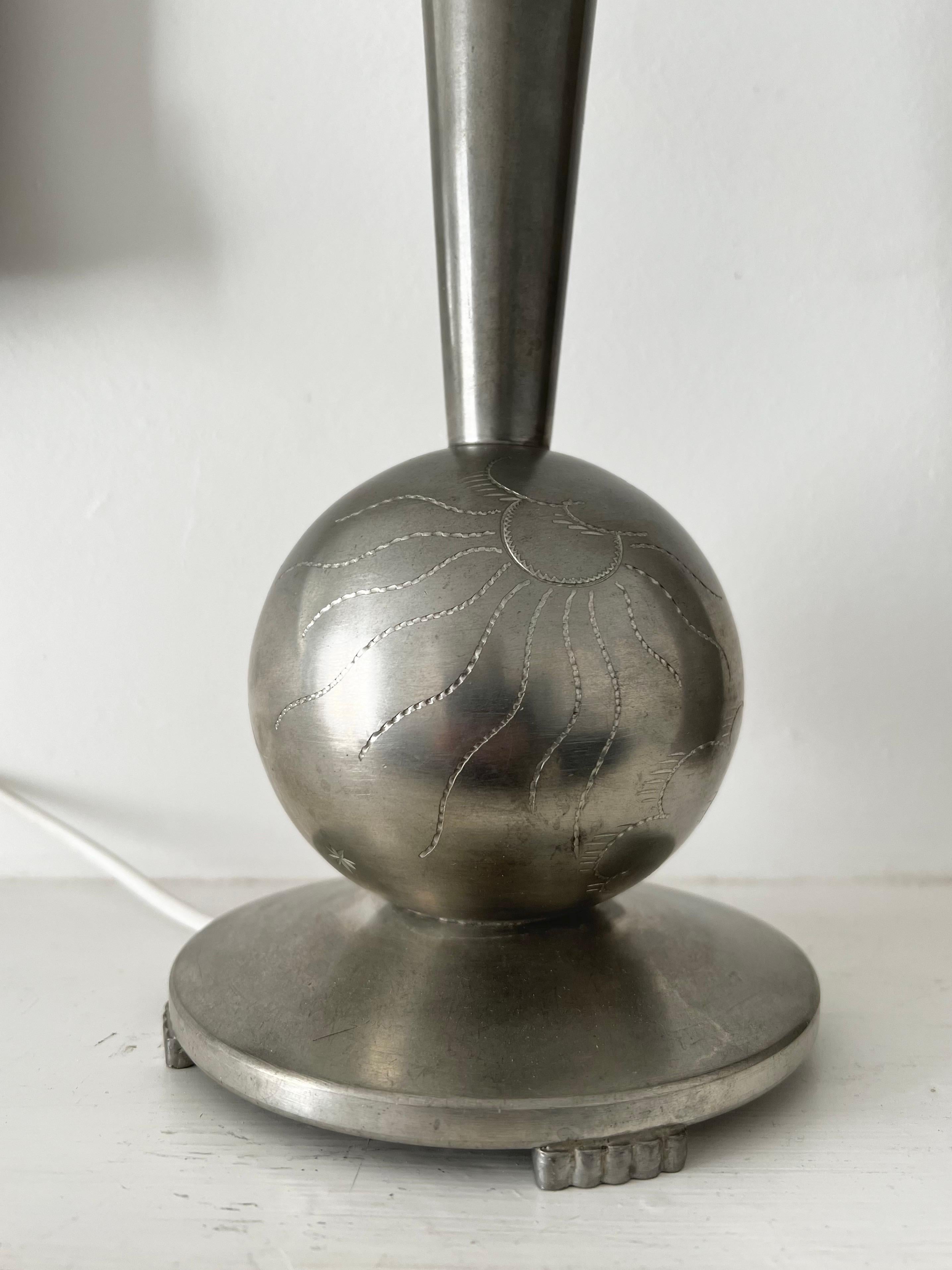 Art Deco Swedish Table Lamp with Engraved Celestial Decoration, 1932