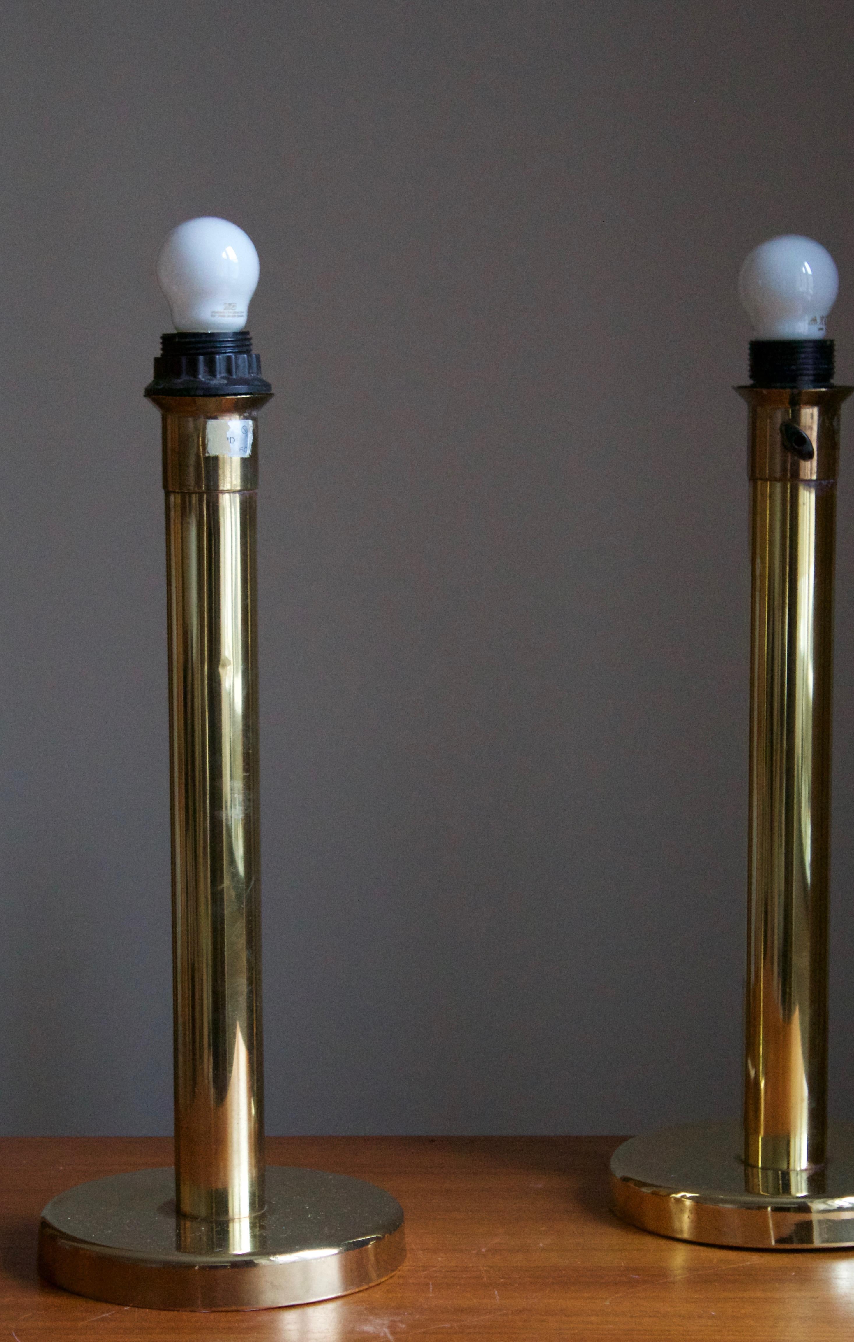 Scandinavian Modern Swedish, Table Lamps, Brass, Fabric, Sweden, 1970s