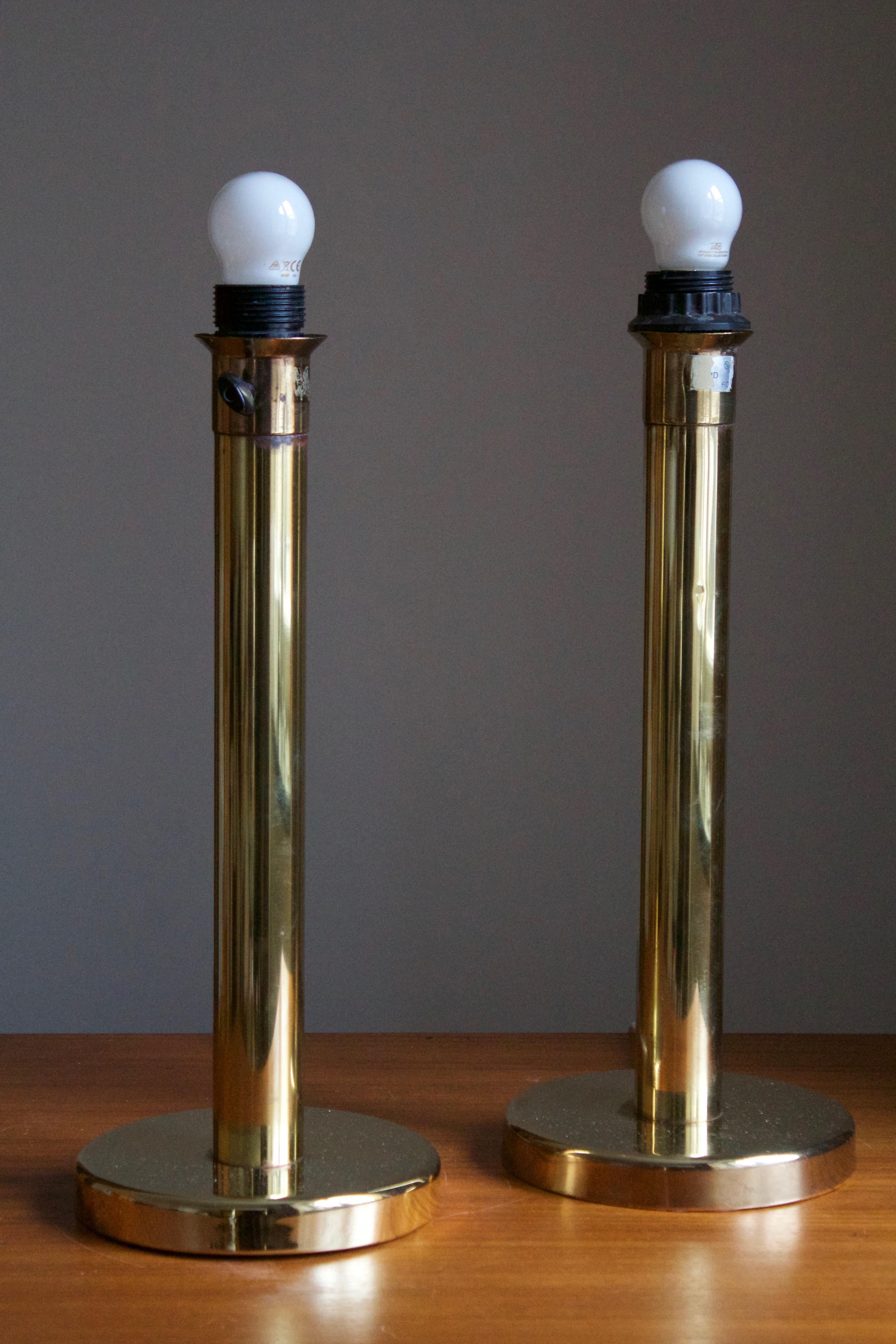 Swedish, Table Lamps, Brass, Fabric, Sweden, 1970s In Good Condition In High Point, NC