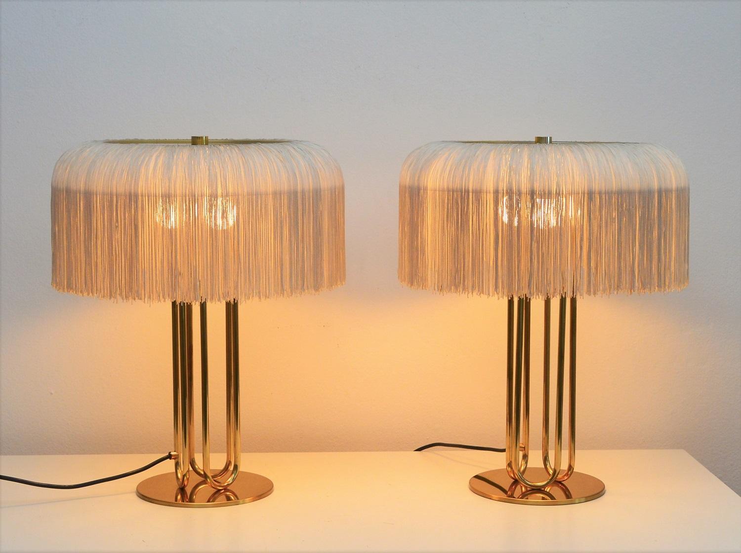 Polished Swedish Table Lamps by Hans-Agne Jakobsson in Brass with Silk Fringe, 1950s