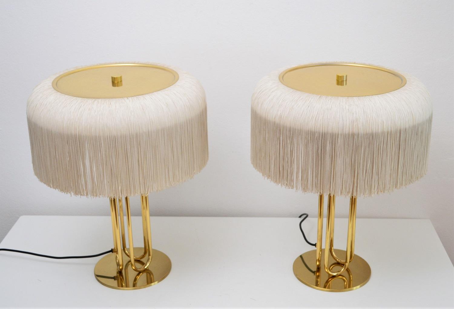 Swedish Table Lamps by Hans-Agne Jakobsson in Brass with Silk Fringe, 1950s In Good Condition In Morazzone, Varese