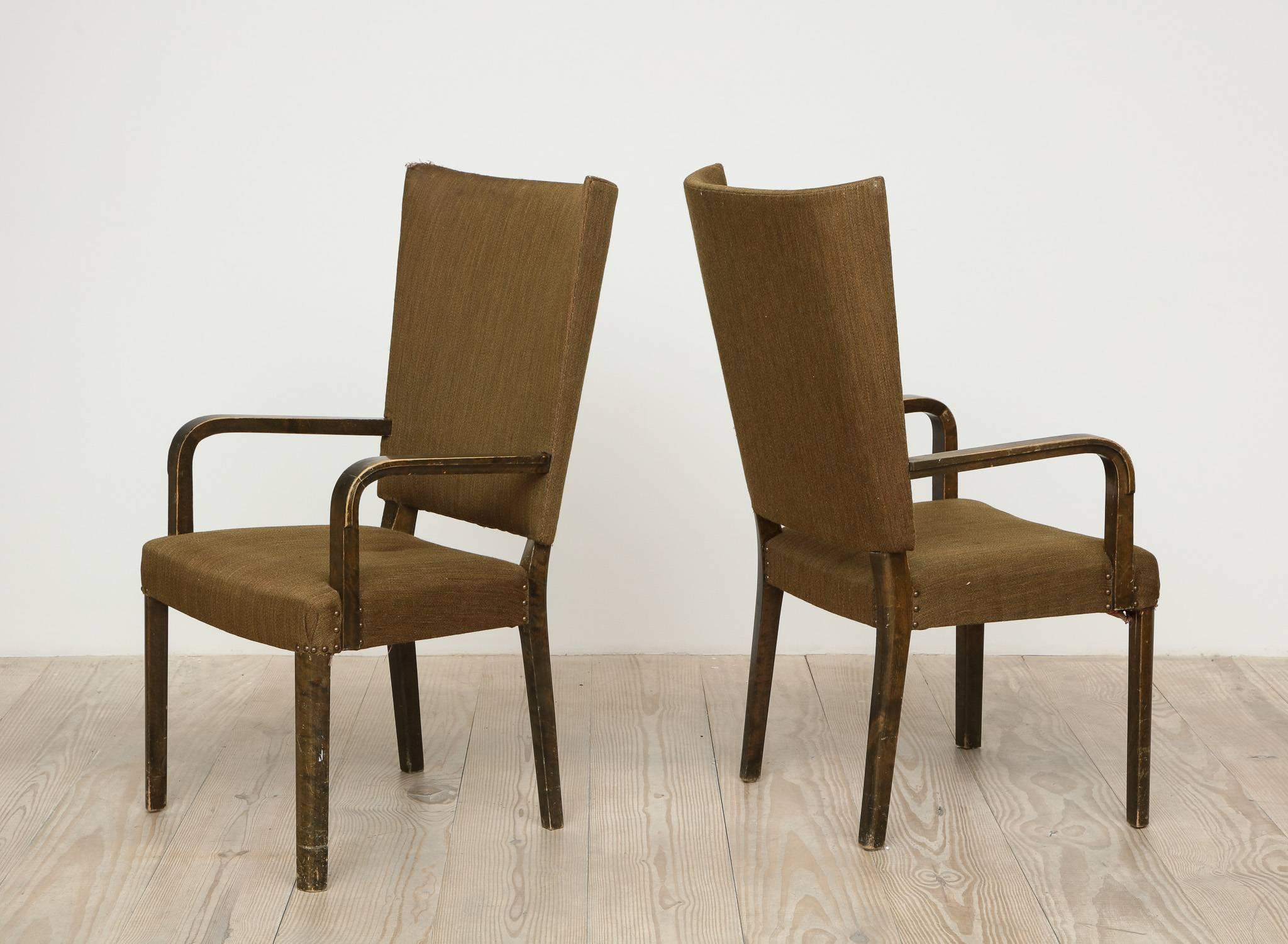 Swedish tall back birch armchairs, pair by Nordiska Kompaniet (NK), origin: Sweden, circa 1930, original fabric, extremely comfortable

Nordiska Kompaniet (NK) has been the premier department store in Scandinavia for over 100 years. Founded in