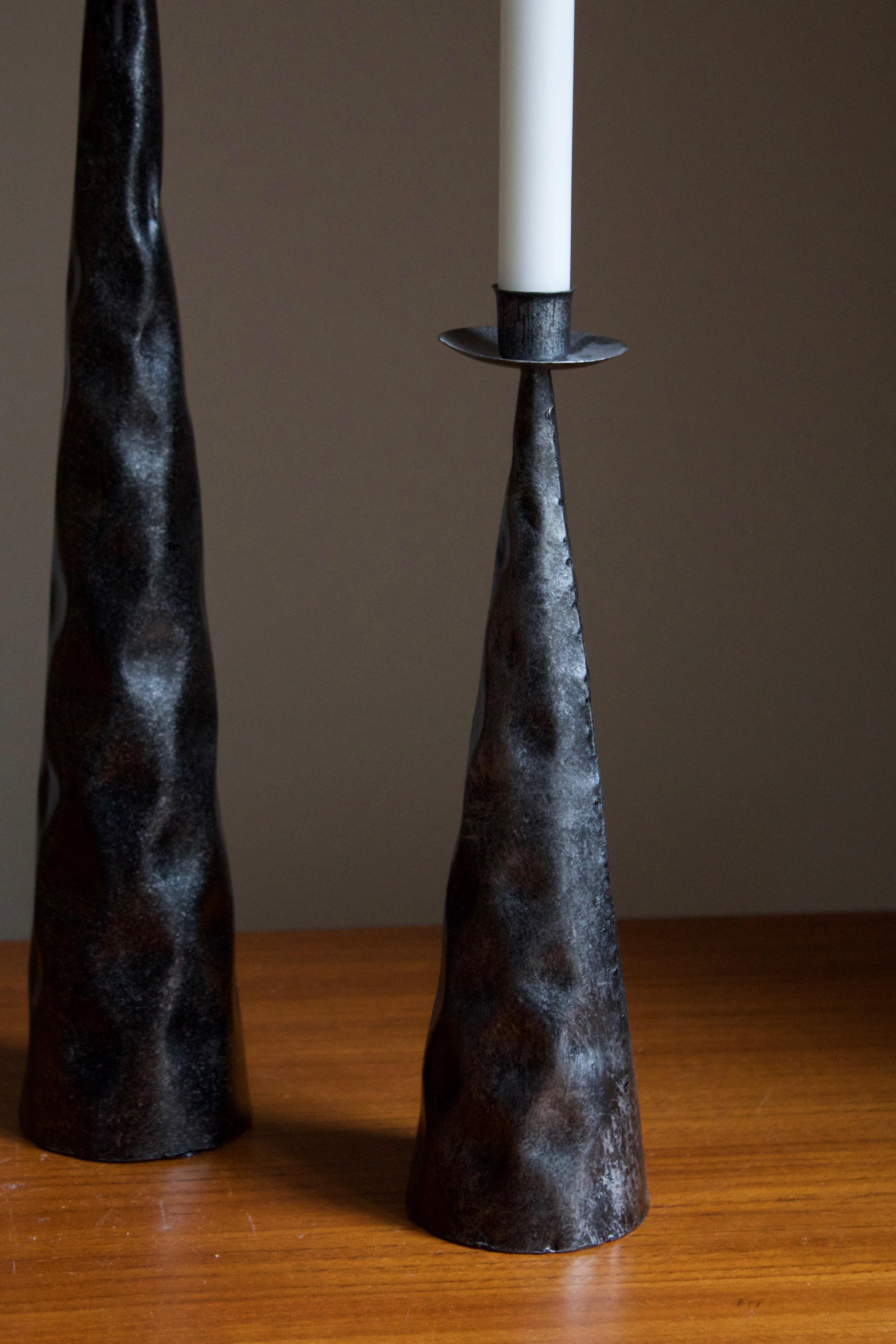 Swedish, Tall Candlesticks, Painted Metal, Sweden, c. 1970s In Good Condition In High Point, NC