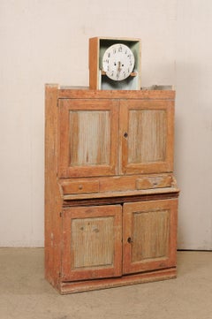 Tall Swedish Cabinet with Clock + Original Paint, circa 1820