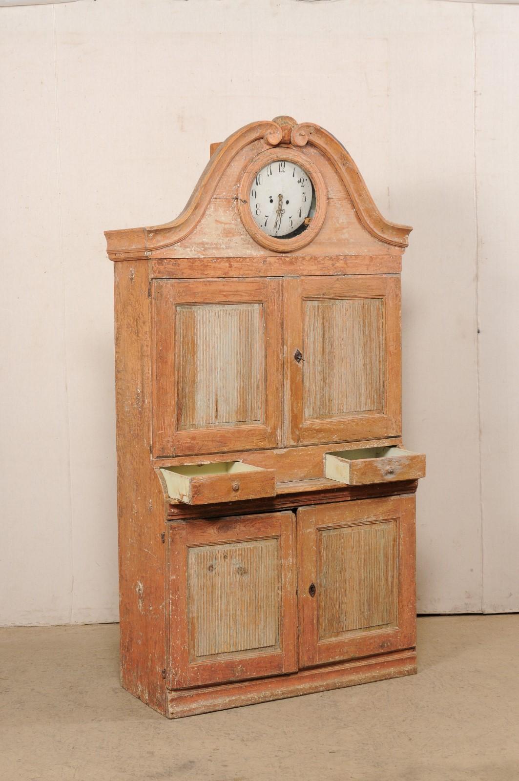 19th Century Swedish Tall Clock Cabinet with Original Painted Finish, circa 1820 For Sale