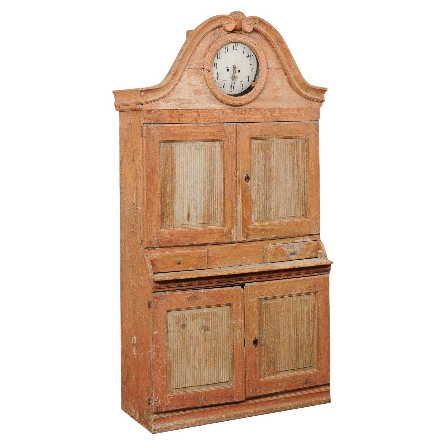 Swedish Tall Clock Cabinet with Original Painted Finish, circa 1820 For Sale