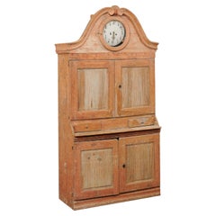 Armario alto sueco con reloj + pintura original, hacia 1820