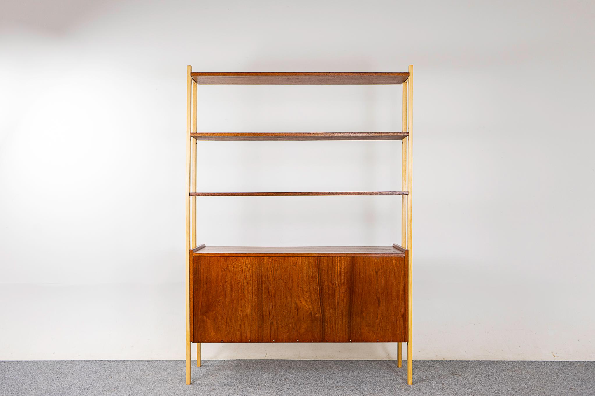 Swedish Teak & Beech Bookcase Cabinet For Sale 8