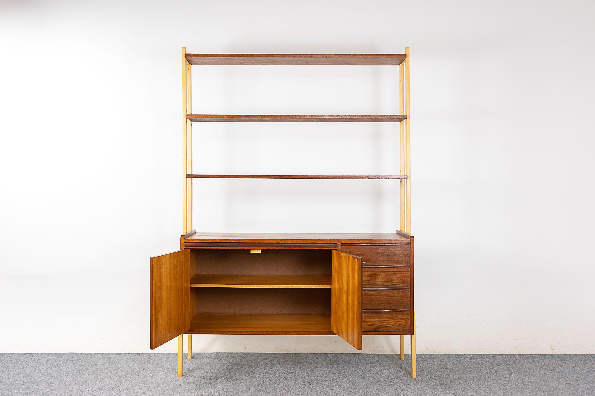 Scandinavian Modern Swedish Teak & Beech Bookcase Cabinet For Sale