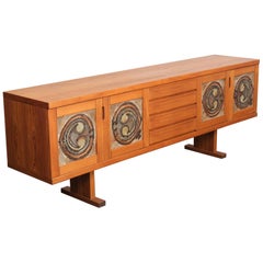 Swedish Teak Low Sideboard with Lilly Just Lichtenberg Inset Door Tiles