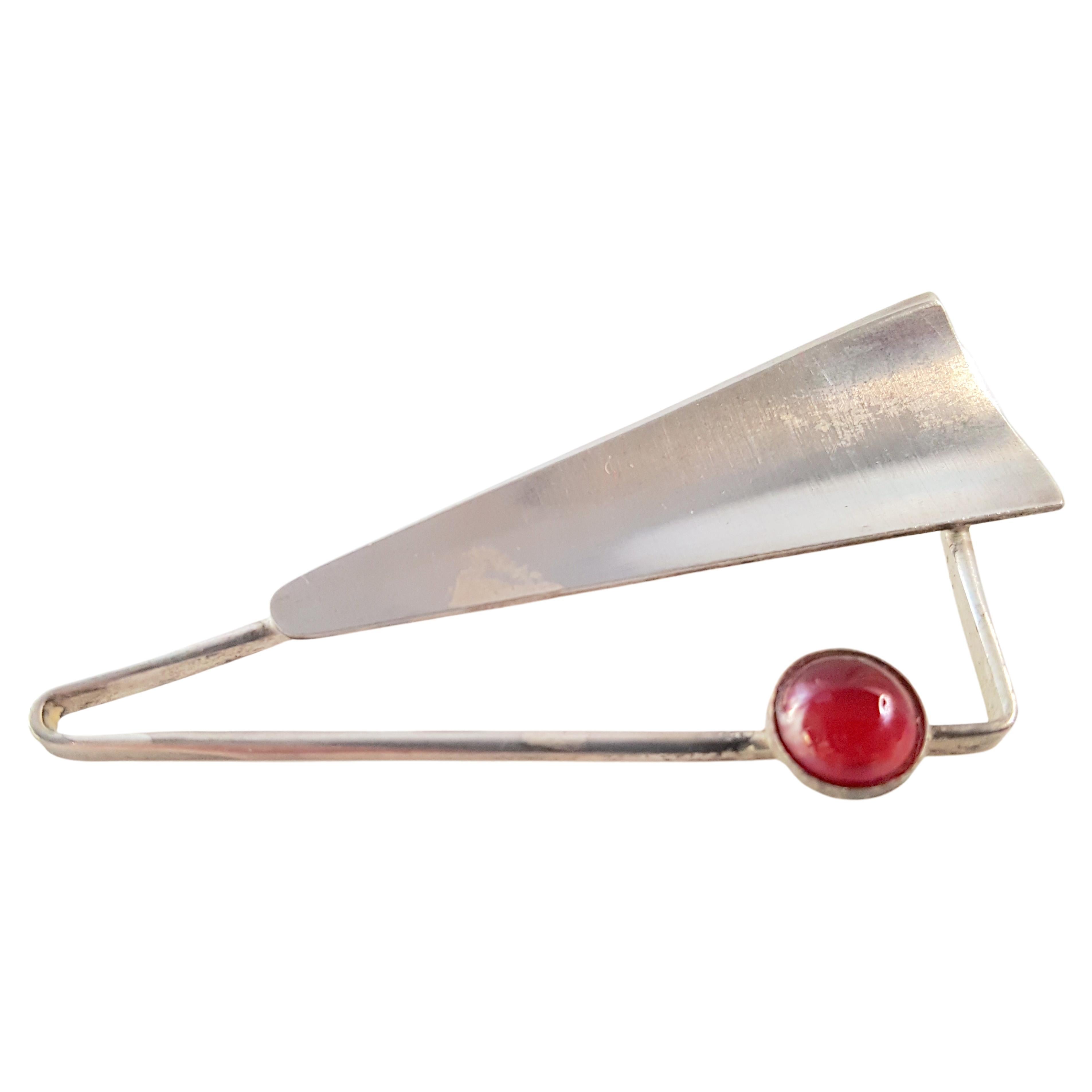 Swedish 1962 Tennesmed SterlingSilver RedPouredGlass Geometric Stigbert Brooch For Sale