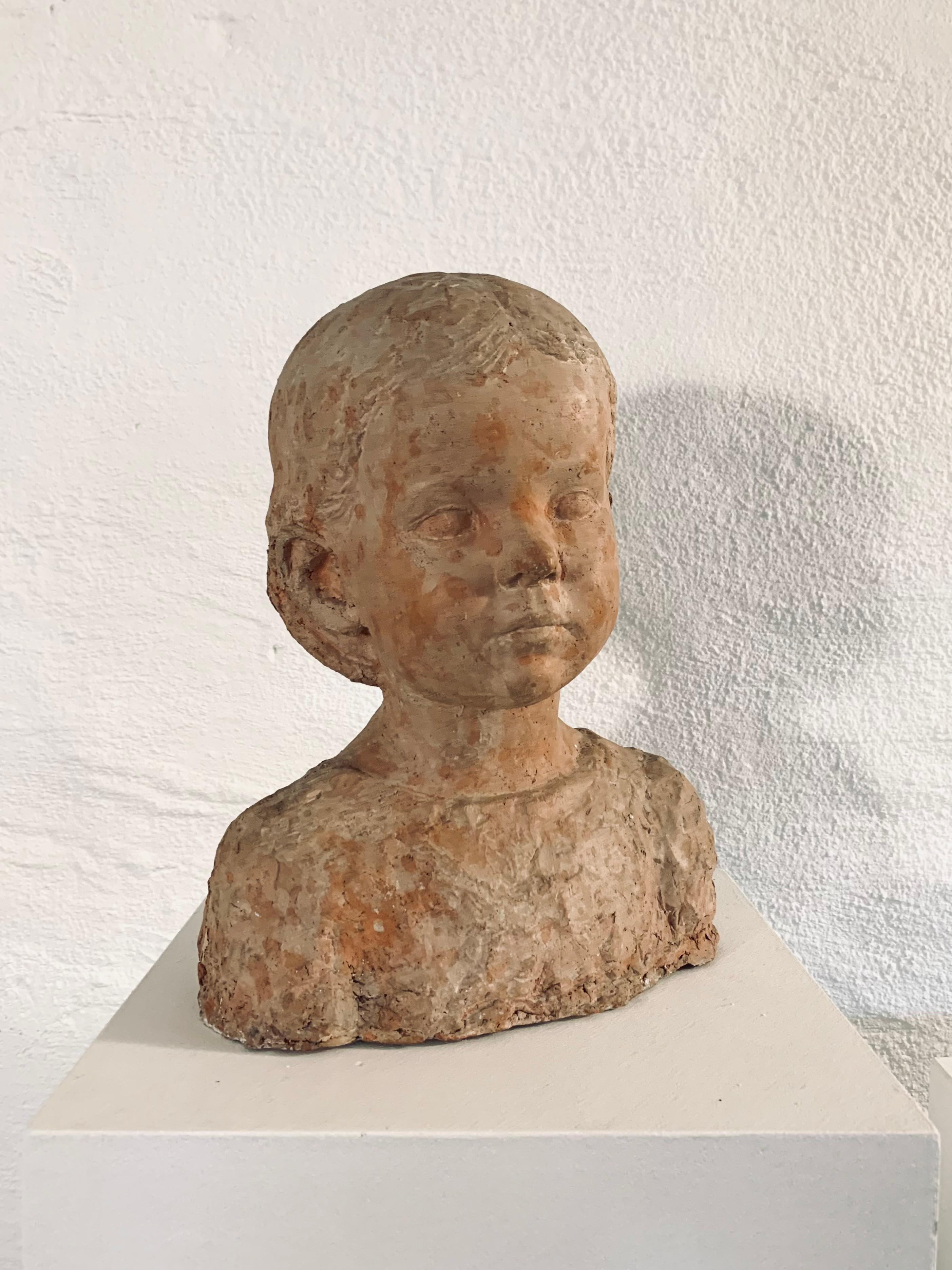 Hand-Crafted Swedish Terracotta Bust, Young Girl 
