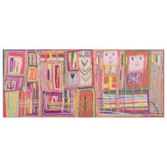 Swedish textile artist. Abstract motif of flowers and faces. Textile art.