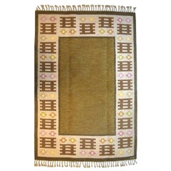 Swedish Textile Designer, Handwoven RÖLLAKAN Rug, Mid-20th Century