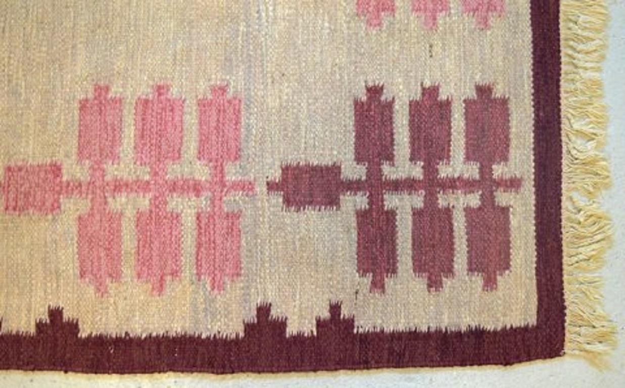 Scandinavian Modern Swedish Textile Designer, Handwoven Röllakan Rug with Geometric Fields