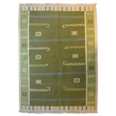 Swedish Textile Designer, Handwoven Röllakan Rug with Geometric Fields